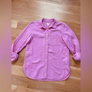J. Crew Pink waffle  Button-Up Blouse